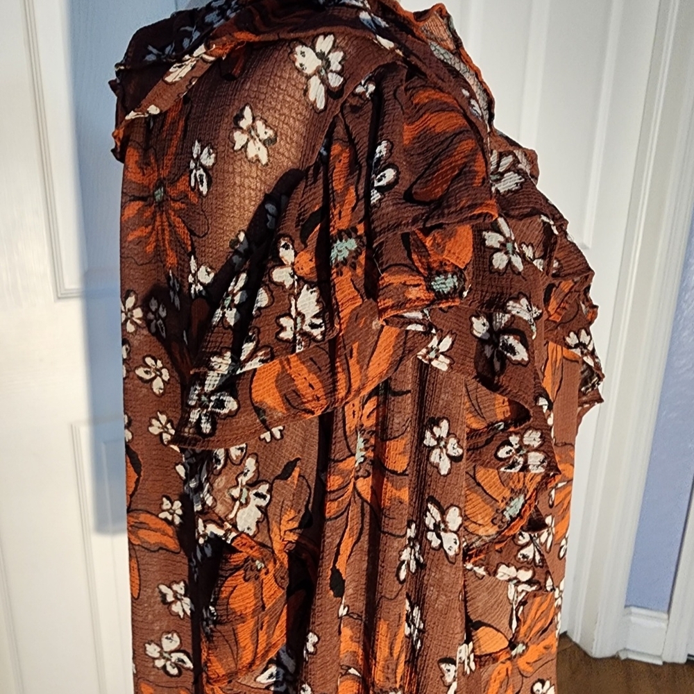 Free People Brown And Rusty Orange Ruffled Button… - image 2